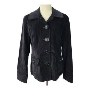 Talbots Black Velvet Blazer Jacket 2 Pocket 2 Button Size 8
